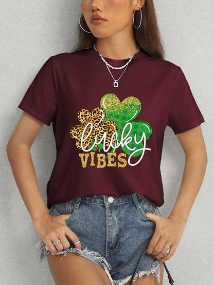 LUCKY VIBES Round Neck Short Sleeve T-Shirt - Love Salve