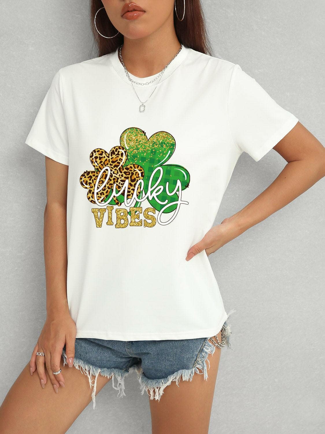 LUCKY VIBES Round Neck Short Sleeve T-Shirt - Love Salve