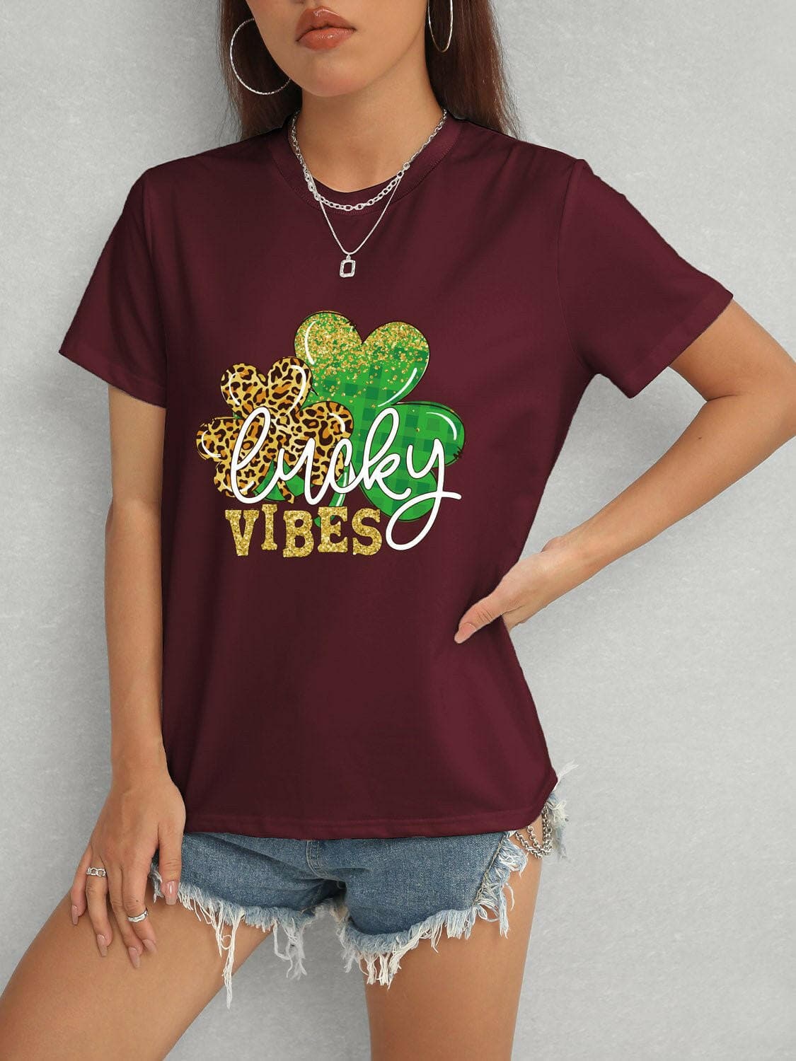 LUCKY VIBES Round Neck Short Sleeve T-Shirt - Love Salve