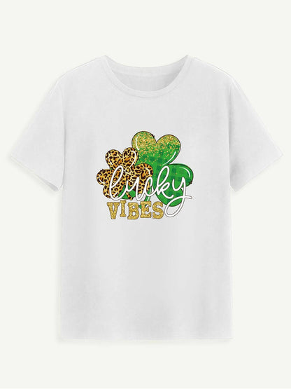 LUCKY VIBES Round Neck Short Sleeve T-Shirt - Love Salve