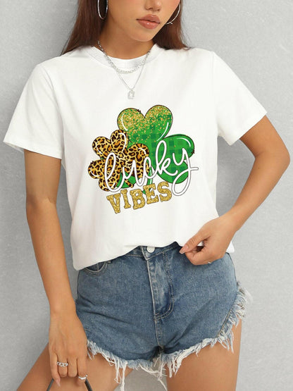 LUCKY VIBES Round Neck Short Sleeve T-Shirt - Love Salve