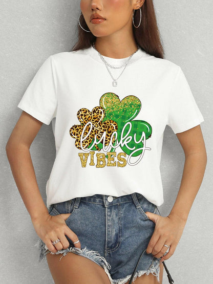 LUCKY VIBES Round Neck Short Sleeve T-Shirt - Love Salve