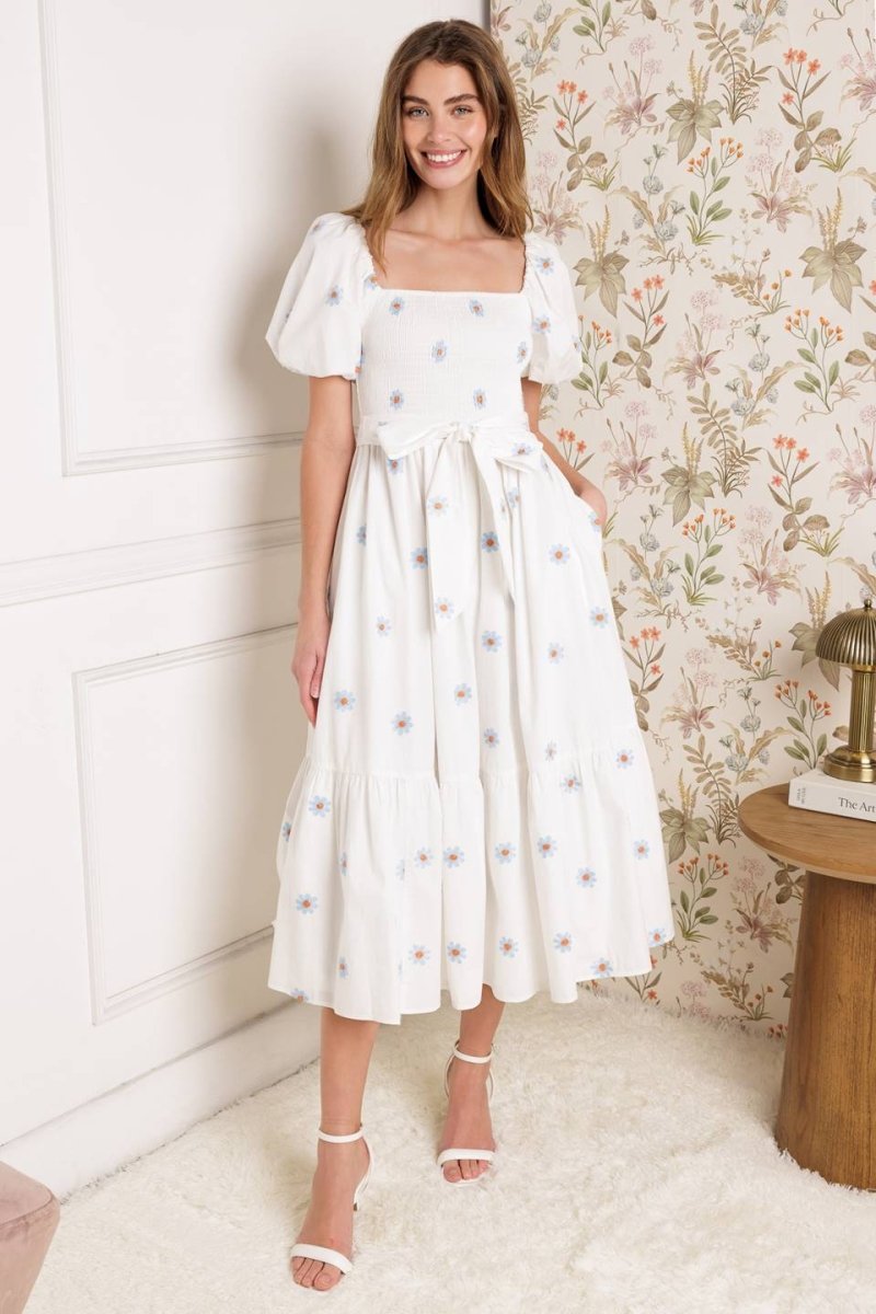 LUXE LAGOON EMBROIDERED MIDI DRESS - Love Salve