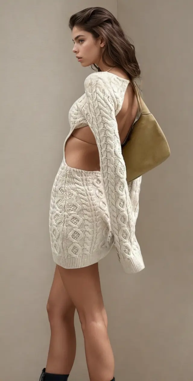 Cut Out Cable Net Mini Dress 3wishes.com