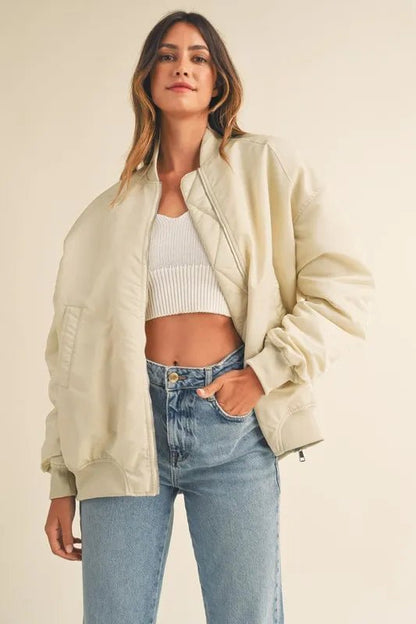 MABLE Back Ruched Utiltiy Bomber Jacket - Love Salve