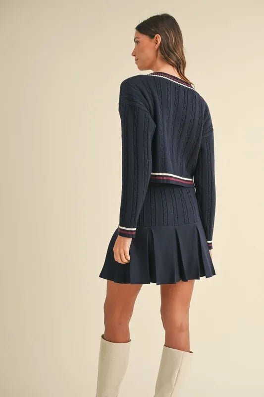 MABLE Cable - Knit Top and Pleated Skirt Sweater Set - Love Salve
