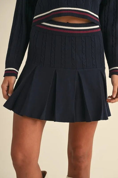 MABLE Cable - Knit Top and Pleated Skirt Sweater Set - Love Salve