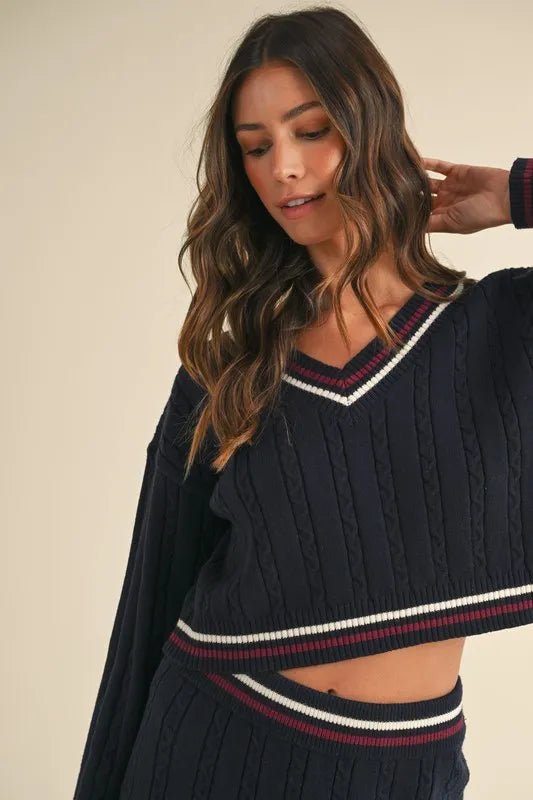MABLE Cable - Knit Top and Pleated Skirt Sweater Set - Love Salve