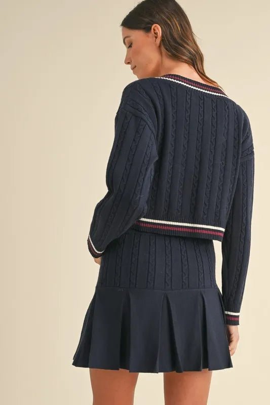 MABLE Cable - Knit Top and Pleated Skirt Sweater Set - Love Salve
