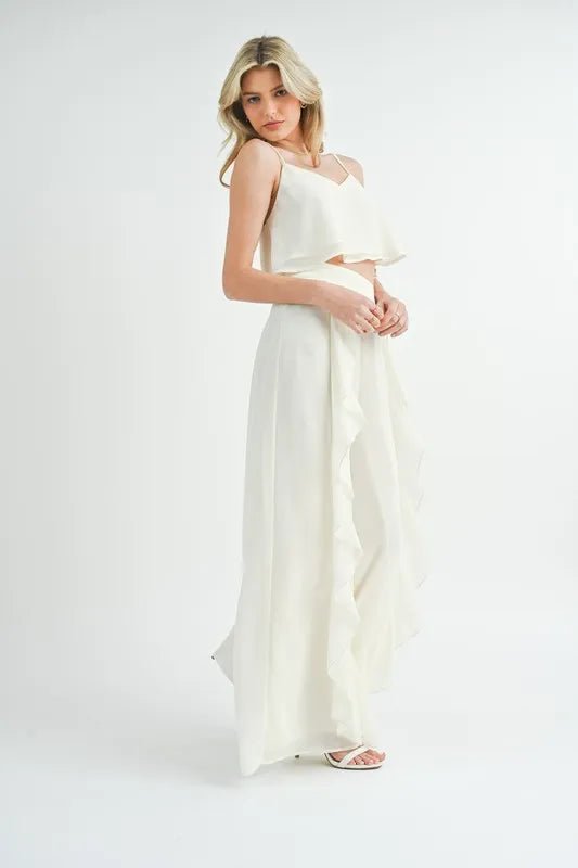 MABLE Crop Cami and Ruffled Wide Leg Pants Set - Love Salve