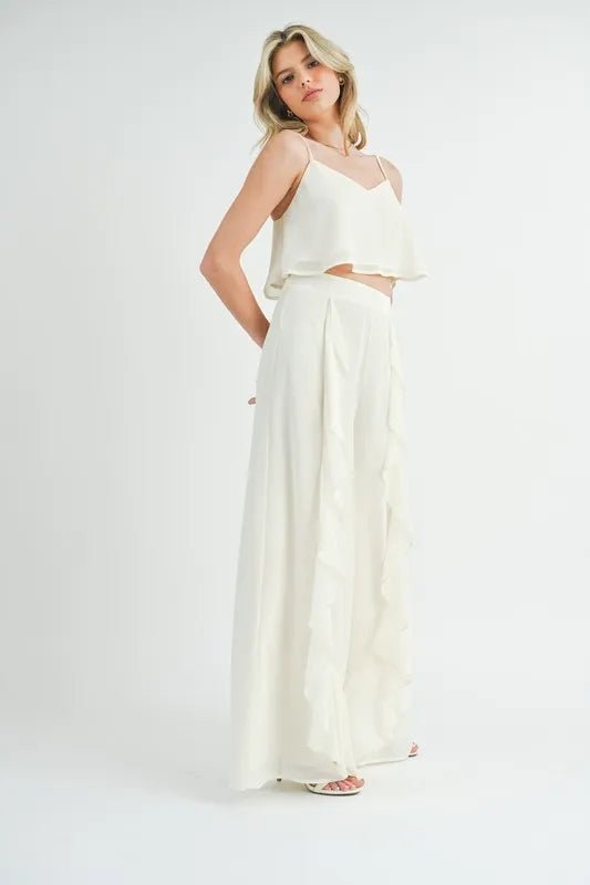 MABLE Crop Cami and Ruffled Wide Leg Pants Set - Love Salve