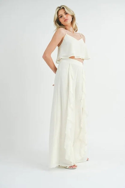 MABLE Crop Cami and Ruffled Wide Leg Pants Set - Love Salve
