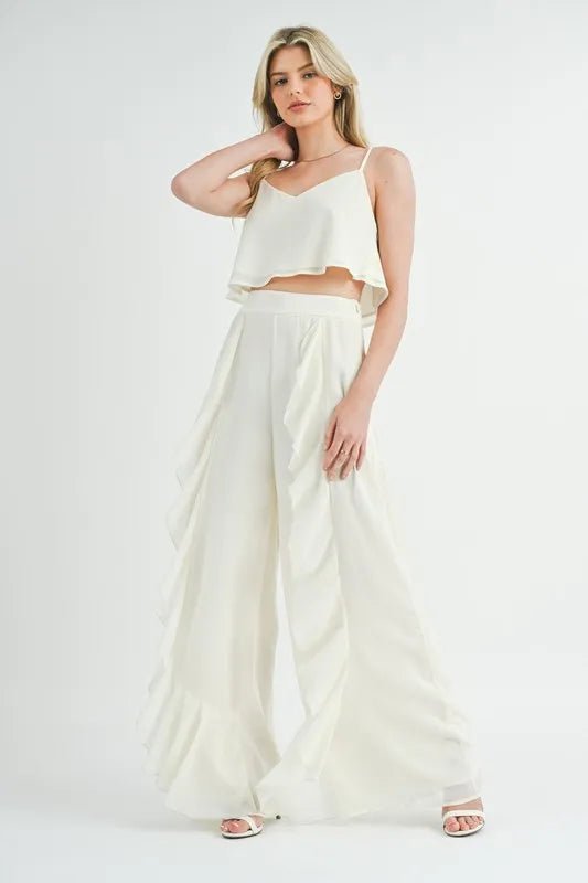 MABLE Crop Cami and Ruffled Wide Leg Pants Set - Love Salve