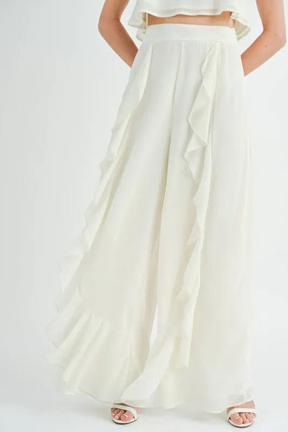 MABLE Crop Cami and Ruffled Wide Leg Pants Set - Love Salve