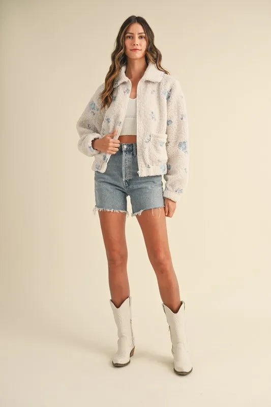MABLE Floral Embroidered Fleece Teddy Jacket - Love Salve