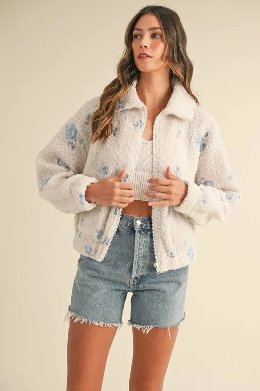 MABLE Floral Embroidered Fleece Teddy Jacket - Love Salve