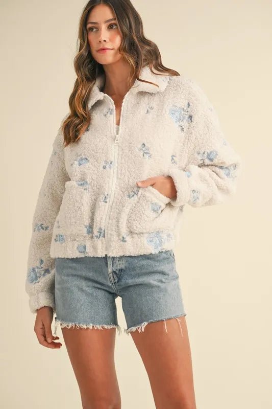MABLE Floral Embroidered Fleece Teddy Jacket - Love Salve