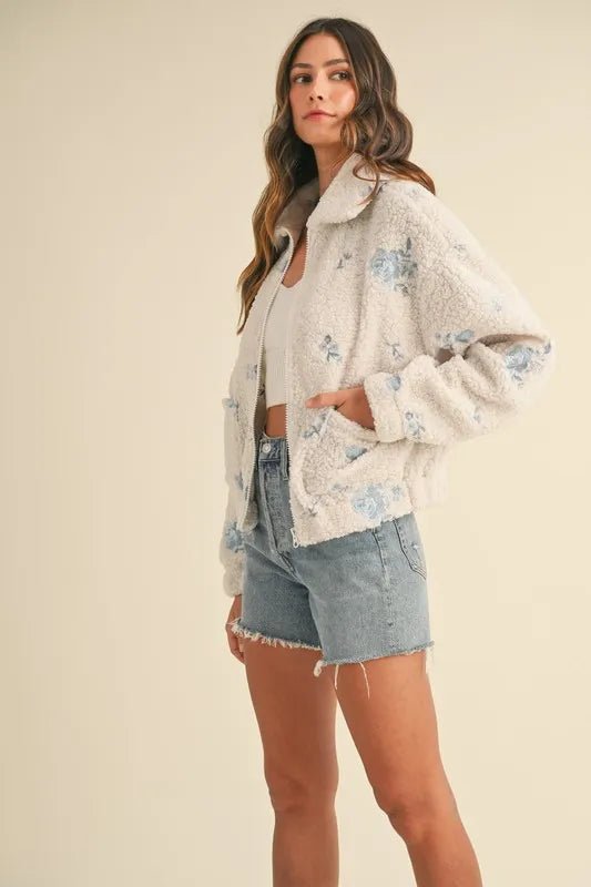 MABLE Floral Embroidered Fleece Teddy Jacket - Love Salve