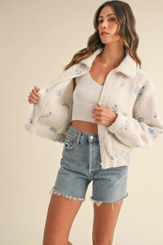 MABLE Floral Embroidered Fleece Teddy Jacket - Love Salve