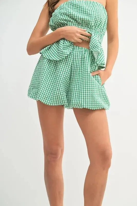 MABLE Gingham Tube Top and Shorts Set - Love Salve