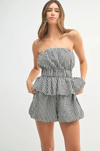 MABLE Gingham Tube Top and Shorts Set - Love Salve