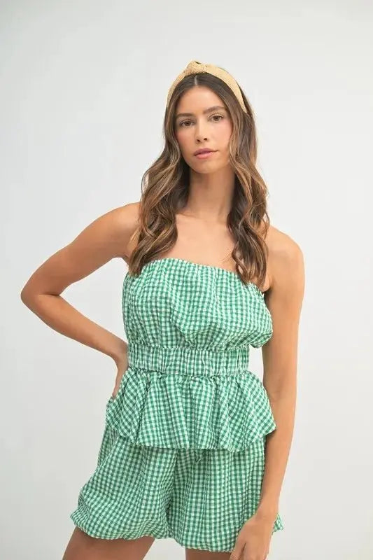 MABLE Gingham Tube Top and Shorts Set - Love Salve
