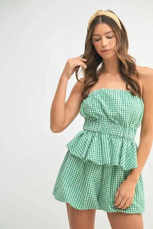 MABLE Gingham Tube Top and Shorts Set - Love Salve