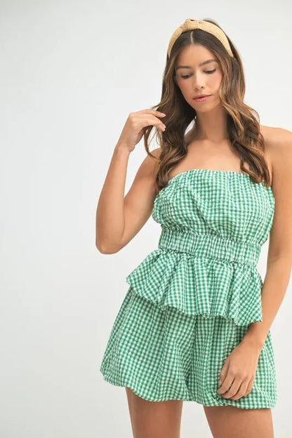 MABLE Gingham Tube Top and Shorts Set - Love Salve