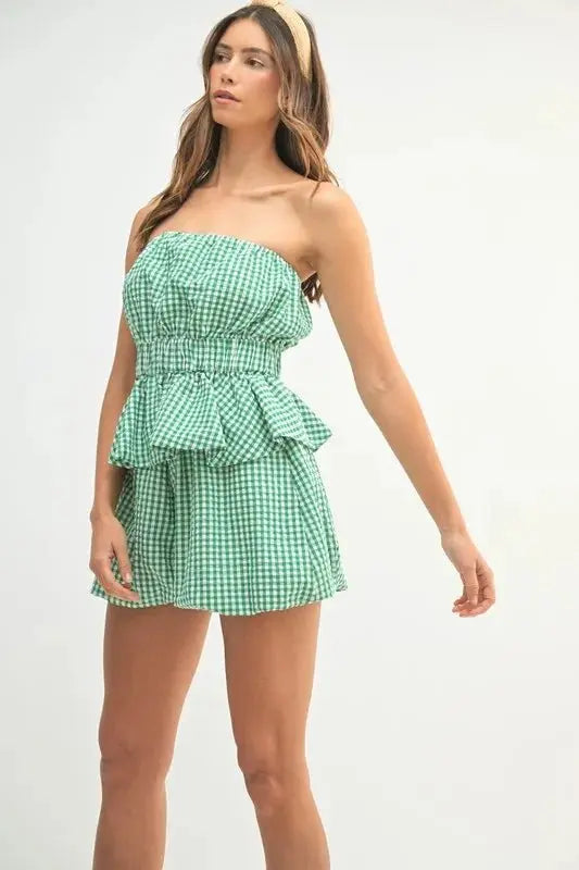 MABLE Gingham Tube Top and Shorts Set - Love Salve