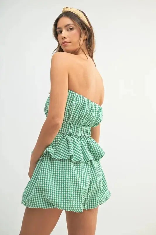 MABLE Gingham Tube Top and Shorts Set - Love Salve
