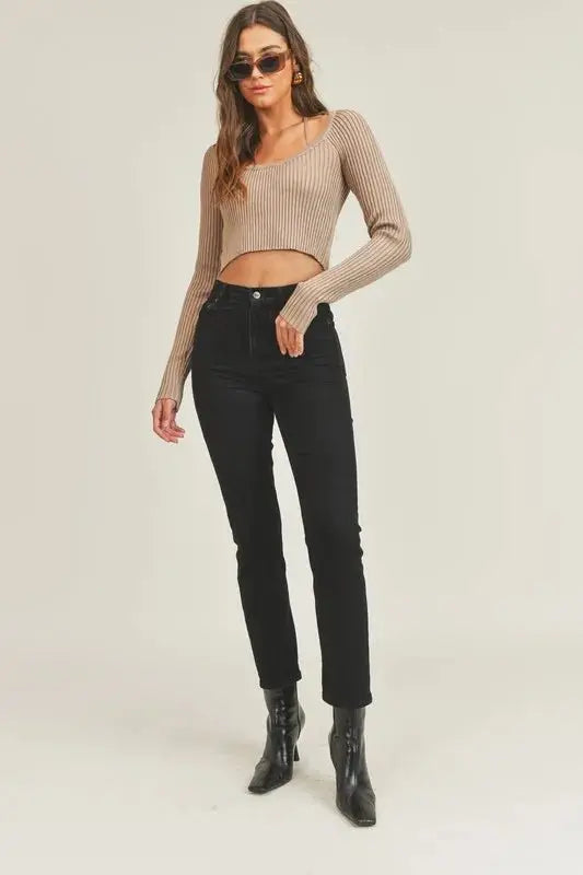 MABLE Long Sleeve Crop Sweater Top and Inner Bra Set - Love Salve