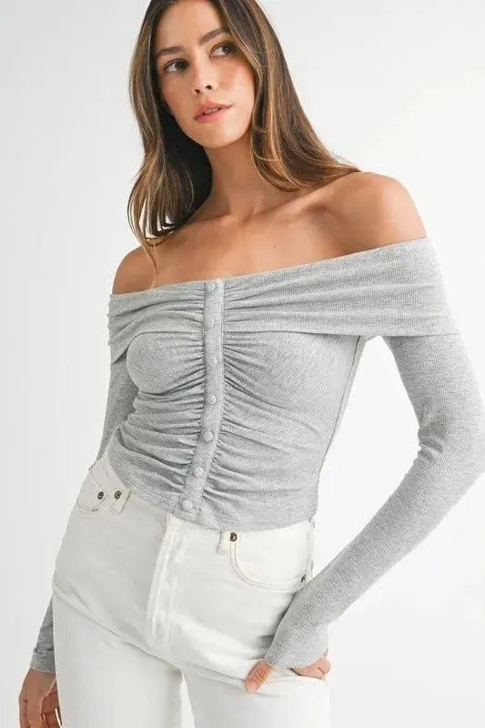 MABLE Off-Shoulder Long Sleeve T-Shirt for Casual Style - Love Salve 