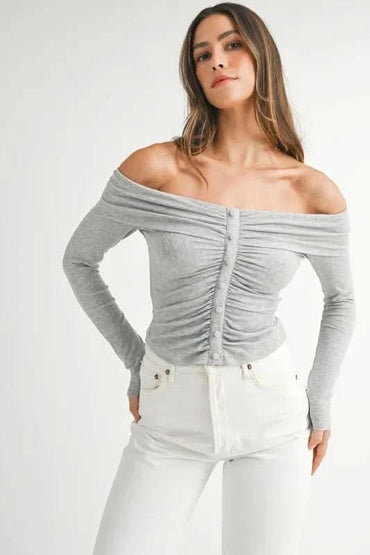 MABLE Off-Shoulder Long Sleeve T-Shirt for Casual Style - Love Salve 