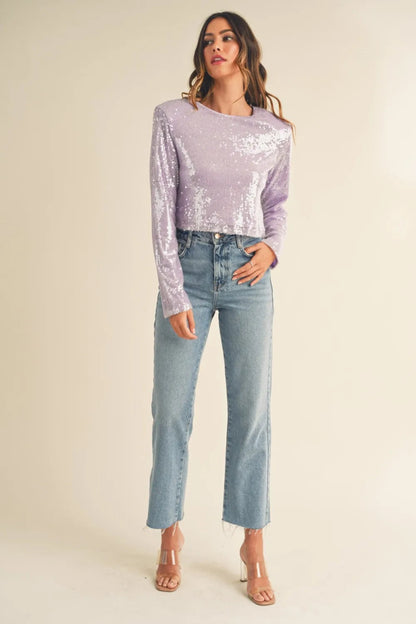 MABLE Shoulder Padded Sequin Crop Top for Glamorous Style - Love Salve 