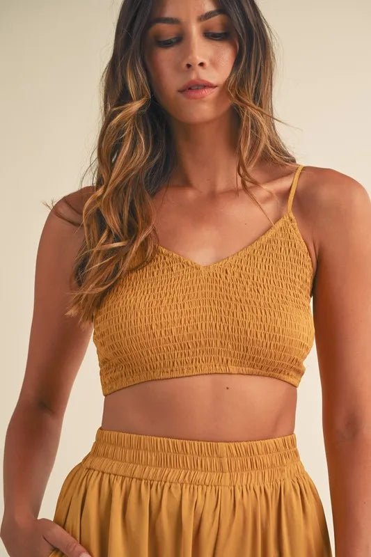 MABLE Smocked Bralette Crop Top and Wide Leg Pants Set - Love Salve
