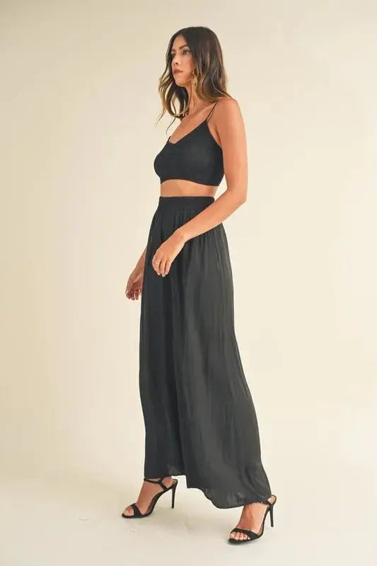 MABLE Smocked Bralette Crop Top and Wide Leg Pants Set - Love Salve