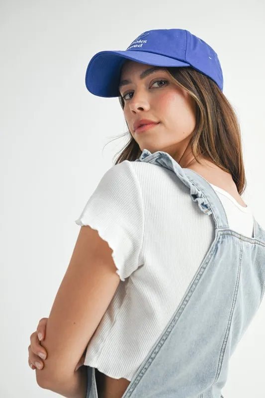 MABLE Square Neck Ruffle Shoulder Denim Overall Romper - Love Salve