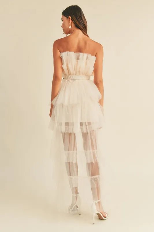 MABLE Tulle Tube Ruffle Crop Top and High Low Maxi Skirt Set - Love Salve