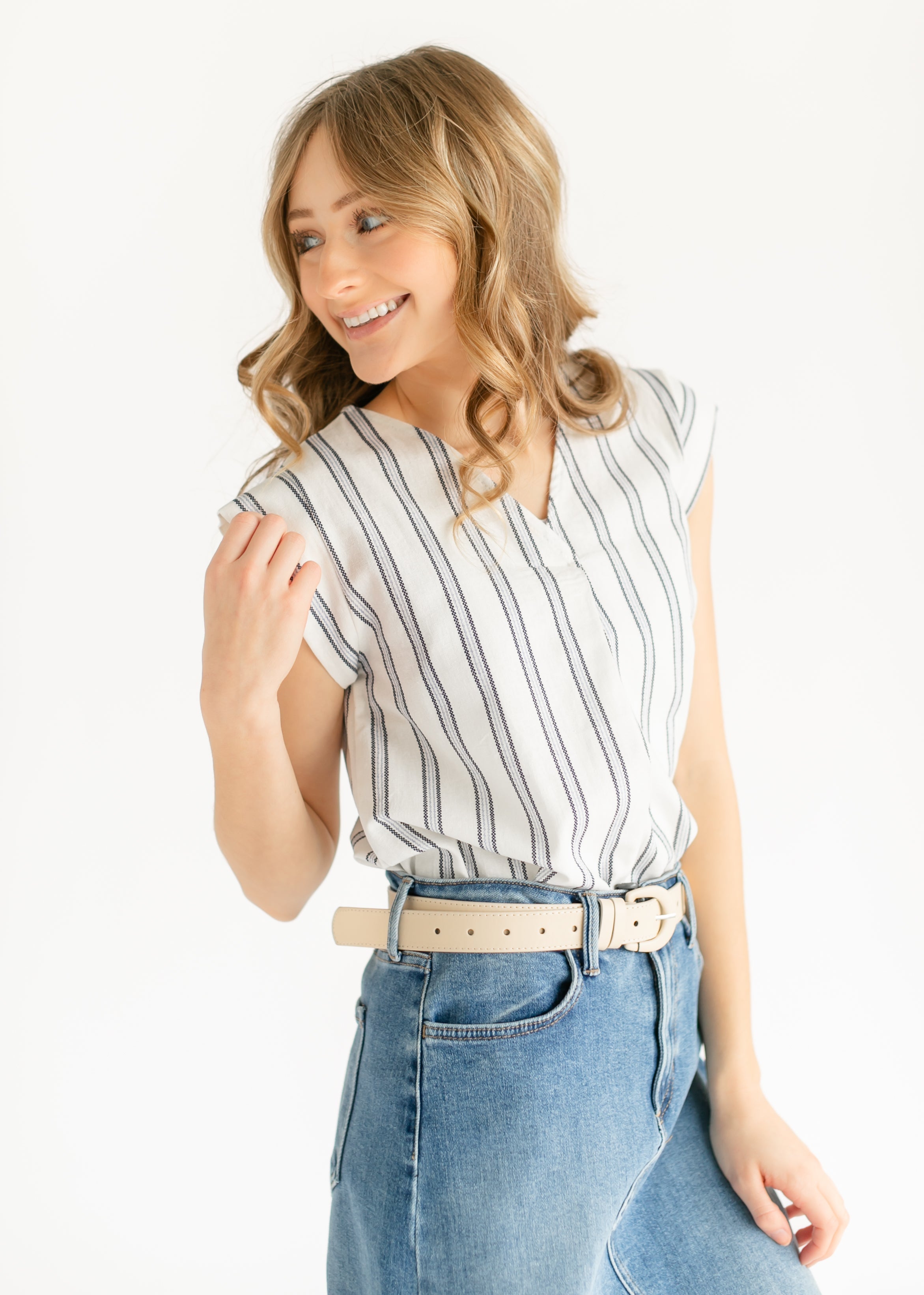 Madison Striped V-neck Short Sleeve Flowy Top - FINAL SALE Inherit Co.