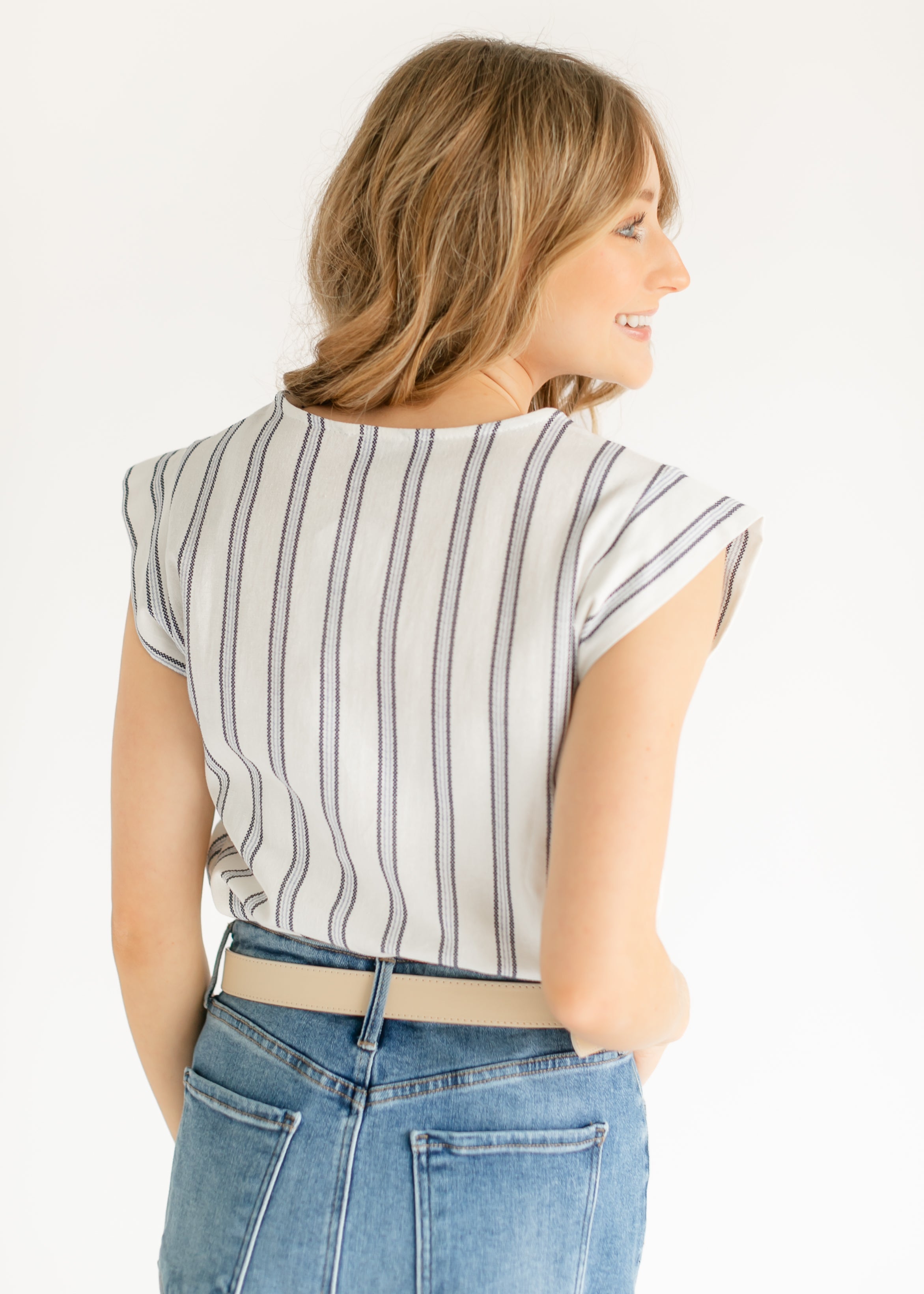 Madison Striped V-neck Short Sleeve Flowy Top - FINAL SALE Inherit Co.