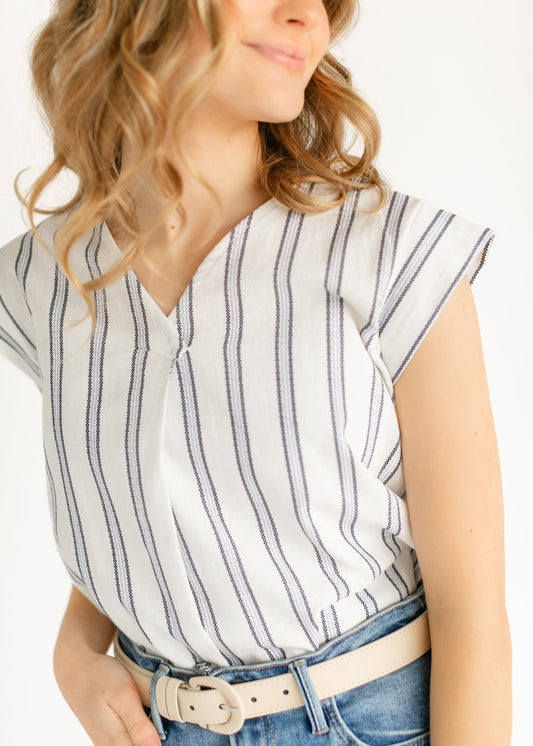 Madison Striped V-neck Short Sleeve Flowy Top - FINAL SALE Inherit Co.