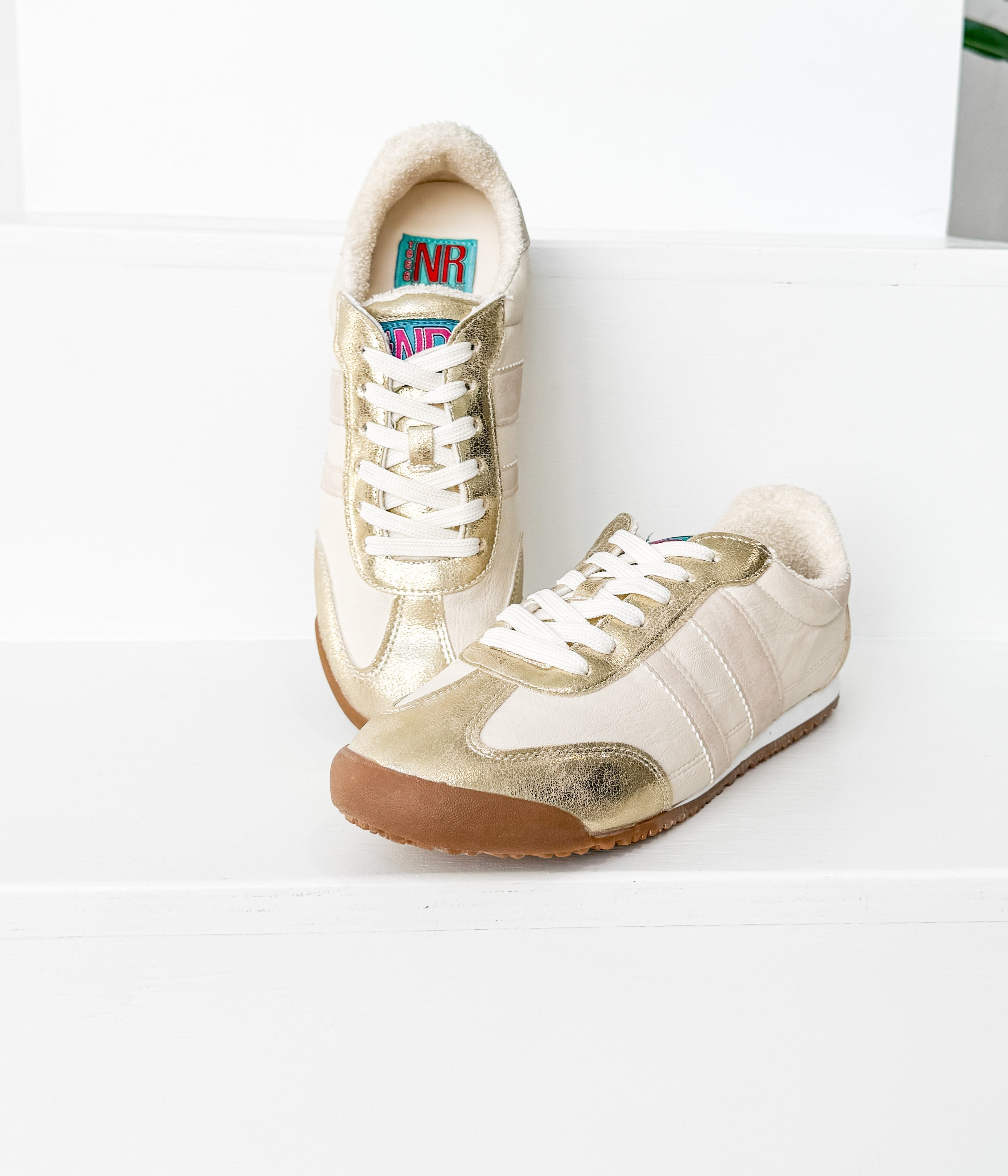 Madrid Sneaker Beige Gold Faux Leather Upper Comfort Naughty Monkey