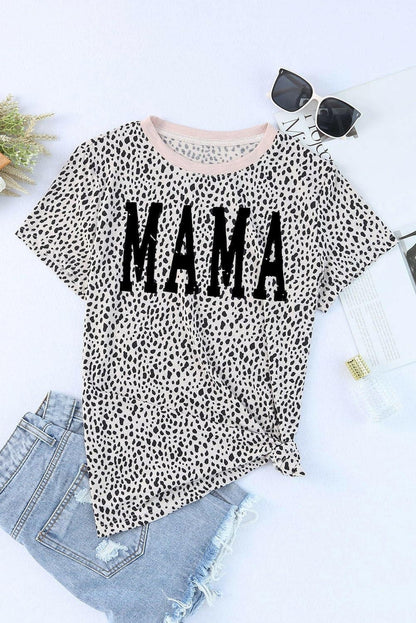 MAMA Animal Print Round Neck Short Sleeve T-Shirt - Love Salve