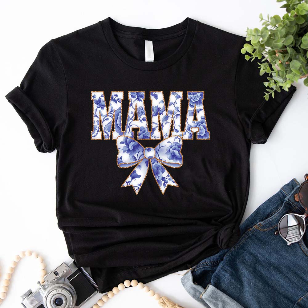 Mama Chinoiserie Coquette Bow T-Shirts – Elegant & Trendy Graphic Tees for Moms Adorb.co