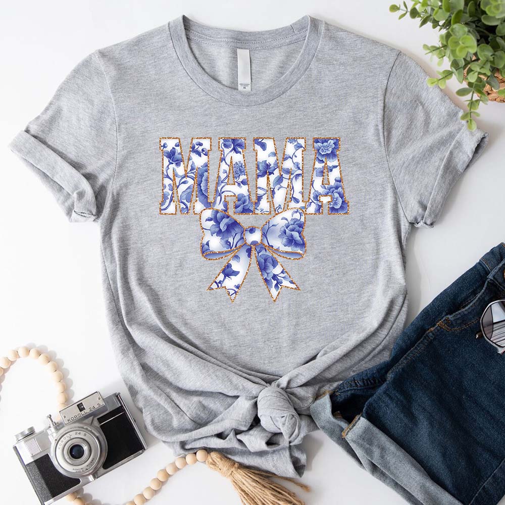 Mama Chinoiserie Coquette Bow T-Shirts – Elegant & Trendy Graphic Tees for Moms Adorb.co