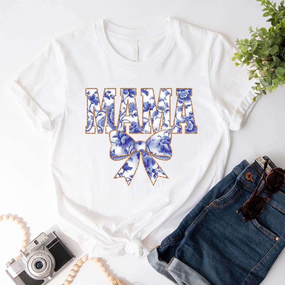 Mama Chinoiserie Coquette Bow T-Shirts – Elegant & Trendy Graphic Tees for Moms Adorb.co