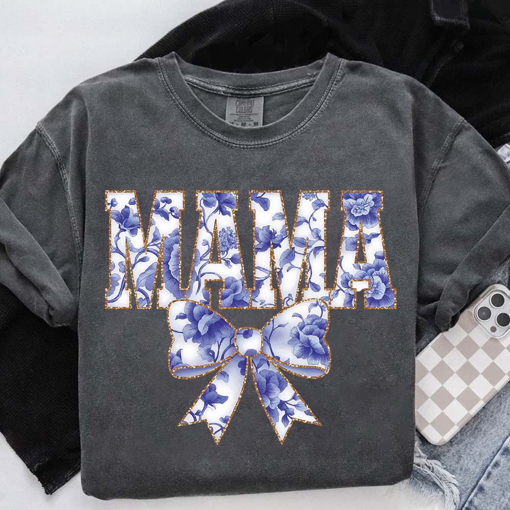 Mama Chinoiserie Coquette Bow T-Shirts – Elegant & Trendy Graphic Tees for Moms Adorb.co