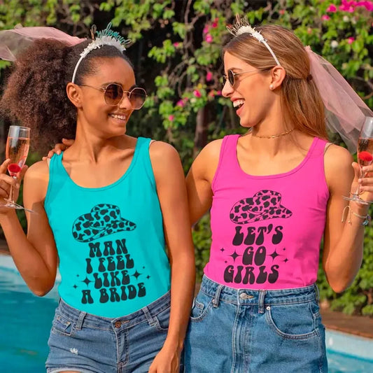 Adorb.co Man I Feel Like a Bride Bachelorette Party Tank Top in white with fun, bold black lettering.