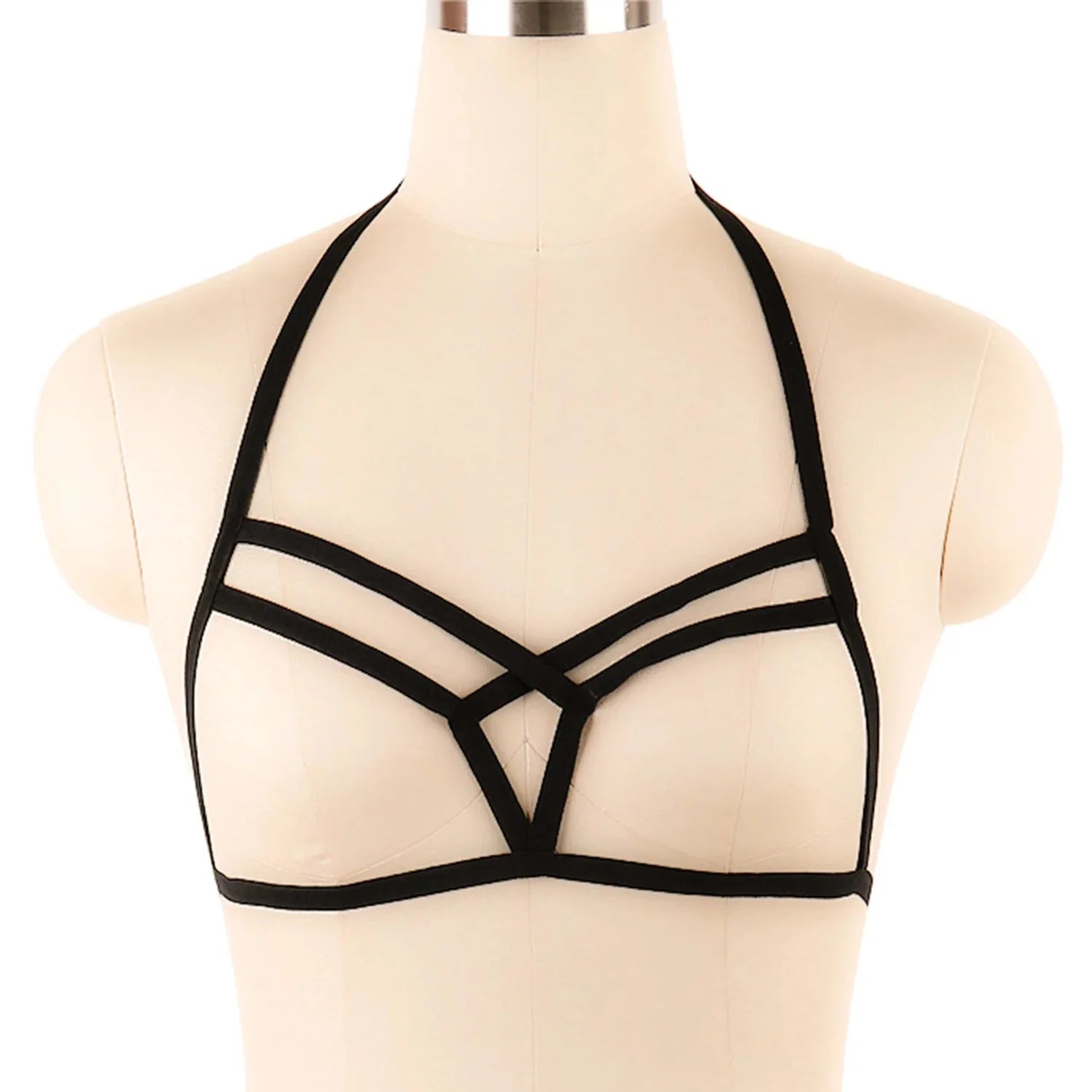 Padla Geometric Body Harness Hollow Bralette Black Polyester