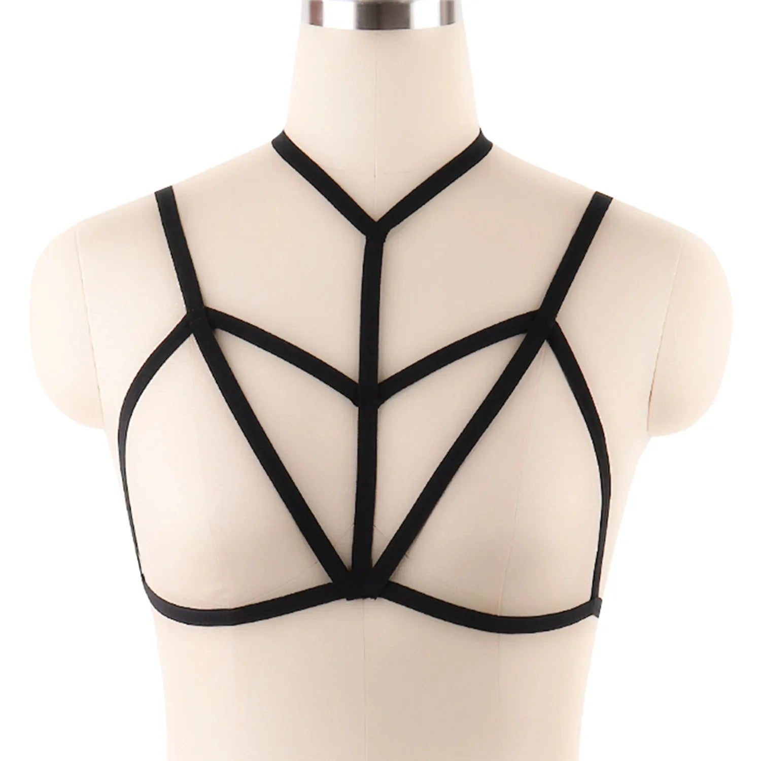 Pilloush Geometric Body Harness Hollow Bralette Black Polyester